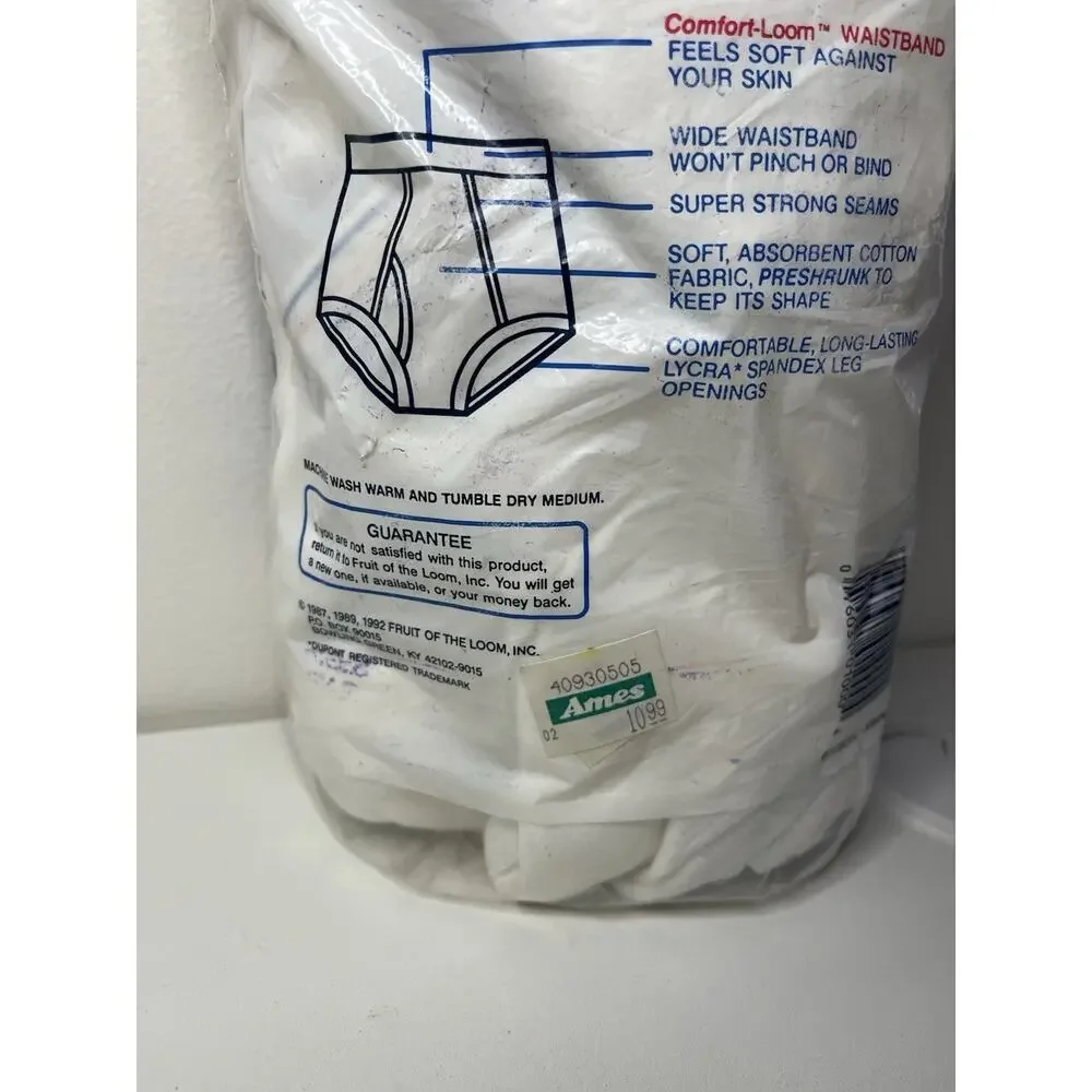 Vtg New 1992 Fruit of the Loom Mens Briefs White 6 Pack Size Medium 34-36 NOS